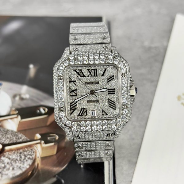 Cartier Santos Full Diamonds Swarovski Replica Watches (1)