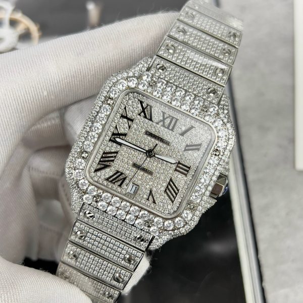 Cartier Santos Full Diamonds Swarovski Replica Watches (1)