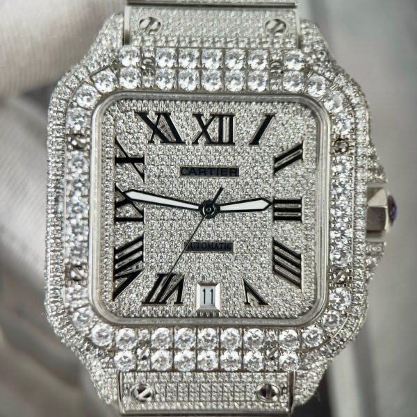 Cartier Santos Full Diamonds Swarovski Replica Watches (1)