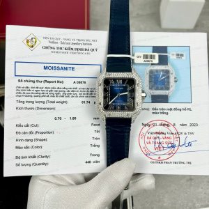 Cartier Santos Replica Watches Custom Diamonds Moissanite Blue (10)