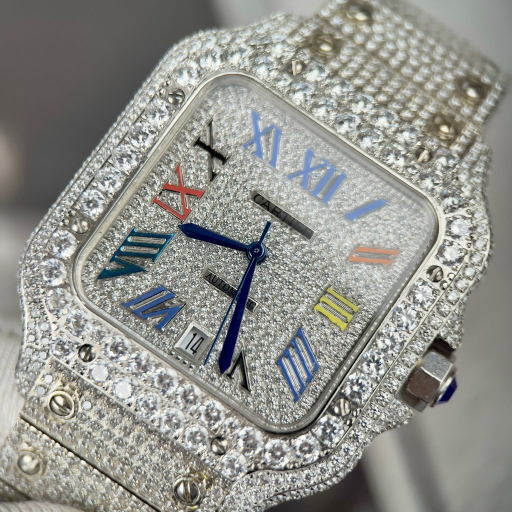 Cartier Santos de Cartier Diamonds Swarovski Replica Watches (1)