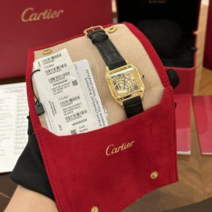 Cartier Santos de Cartier Replica Watches Black Leather (1)