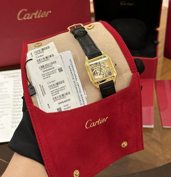 Cartier Santos de Cartier Replica Watches Black Leather (1)