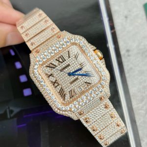 Cartier Santos de Cartier Replica Watches Rose Gold Full Diamonds (1)