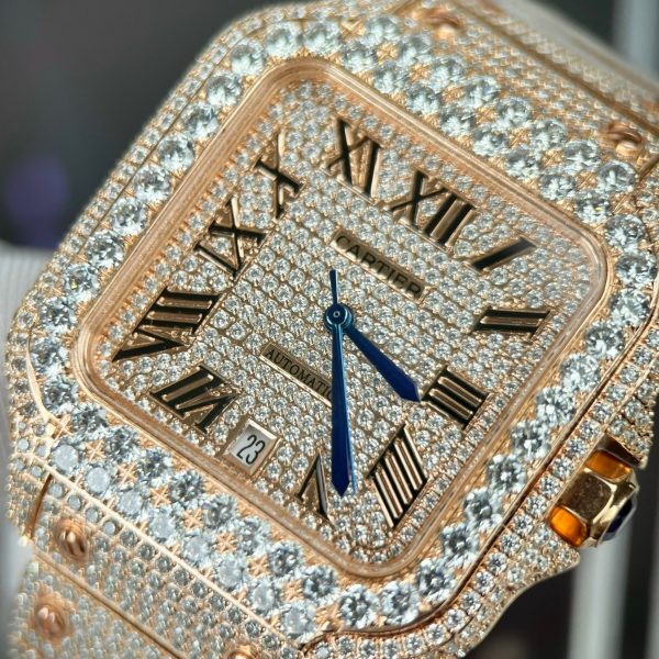 Cartier Santos de Cartier Replica Watches Rose Gold Full Diamonds (1)