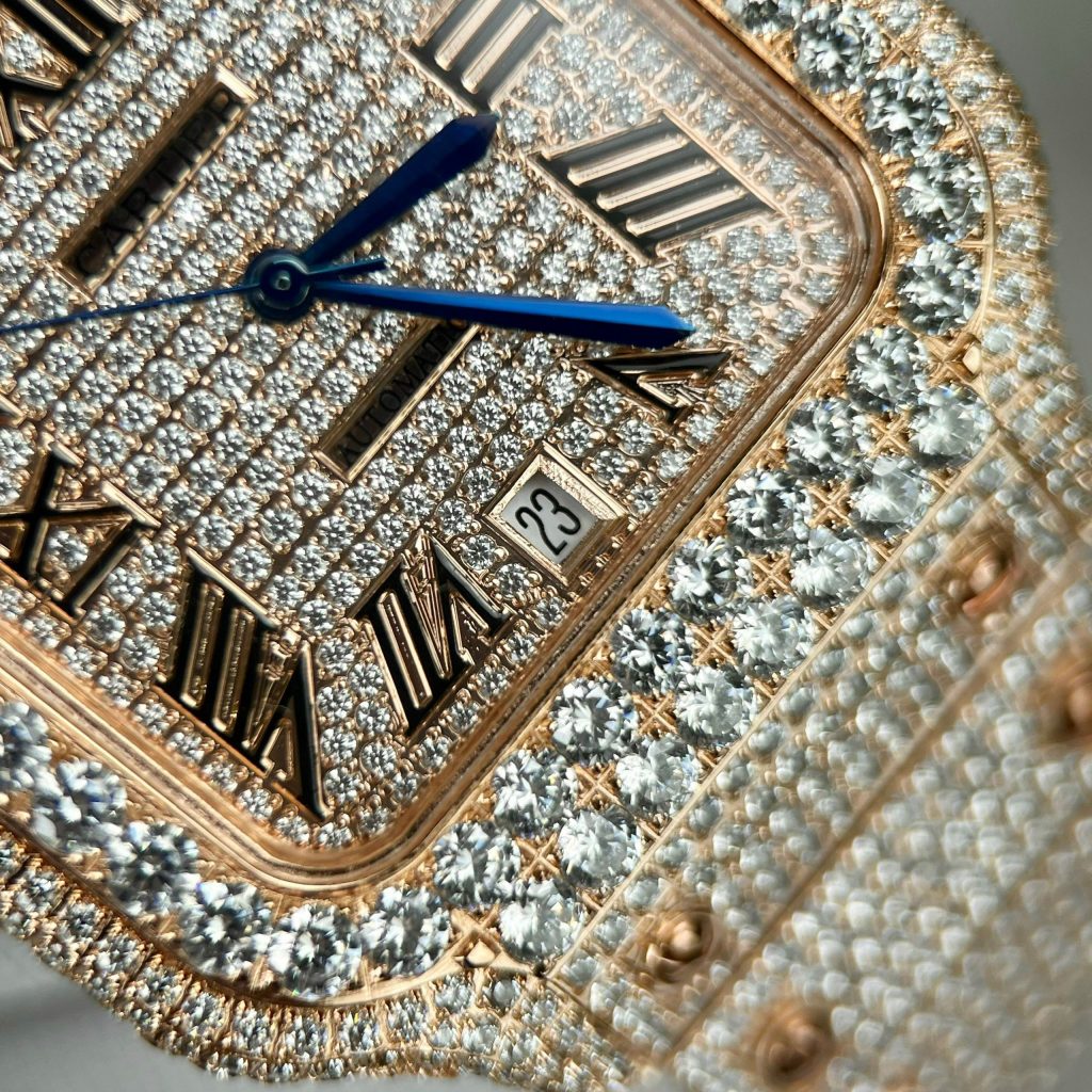 Cartier Santos de Cartier Replica Watches Rose Gold Full Diamonds (1)