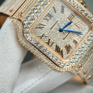 Cartier Santos de Cartier Replica Watches Rose Gold Full Diamonds (1)