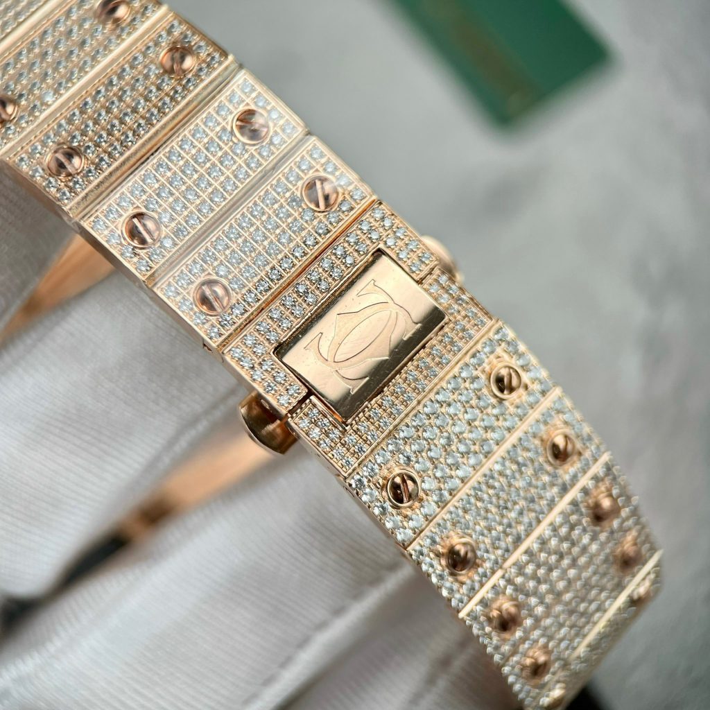 Cartier Santos de Cartier Replica Watches Rose Gold Full Diamonds (1)