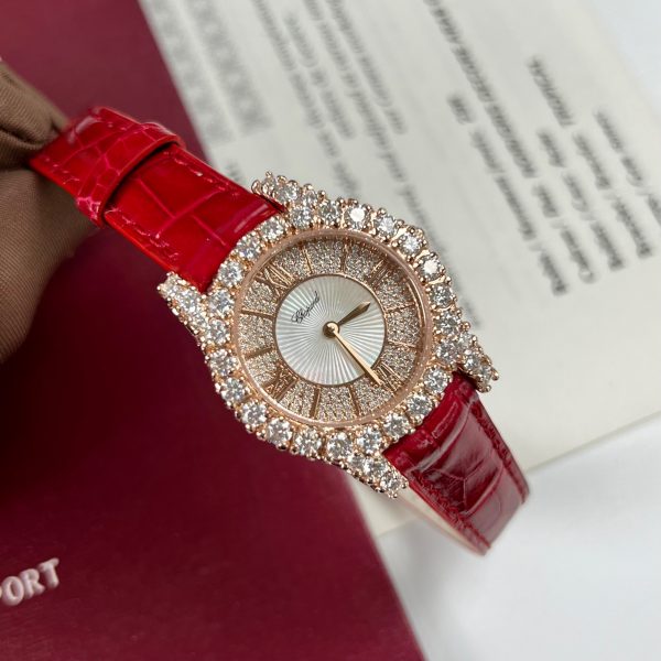 Chopard Custom 18K Gold Wrapped Diamonds Moissanite Red Leather (2)