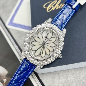 Chopard Replica Watches Custom Moissanite Diamonds Blue Leather 34mm (1)