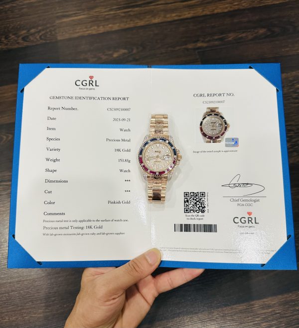 Rolex GMT-Master II 126755 SARU 18K Rose Gold Wrapped Custom Moissanite Ruby 41mm