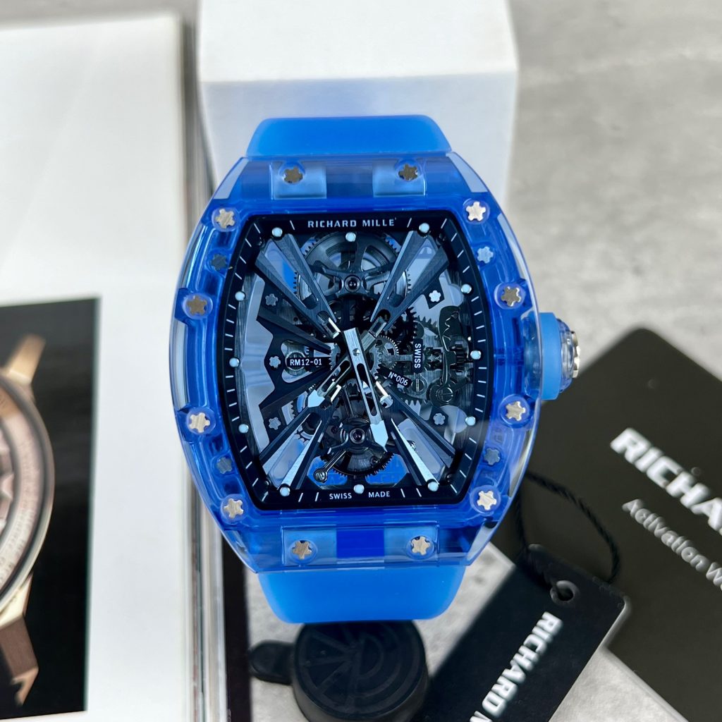 Richard Mille Blue Sapphire RM12-01 Transparent Dial Replica Watches 44mm (10)