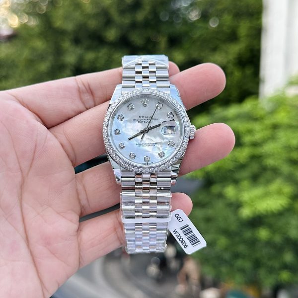 Rolex DateJust 126234 Custom Moissanite Diamonds Mother Of Pearl 36mm (4)