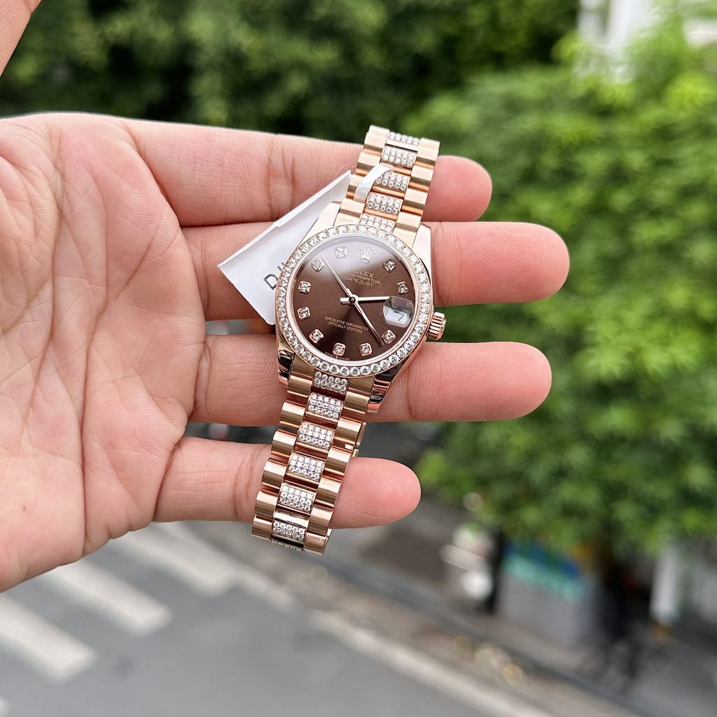 Rolex DateJust 18K Gold Wrapped Custom Moissanite Diamonds Chocolate Dial 31mm (1)