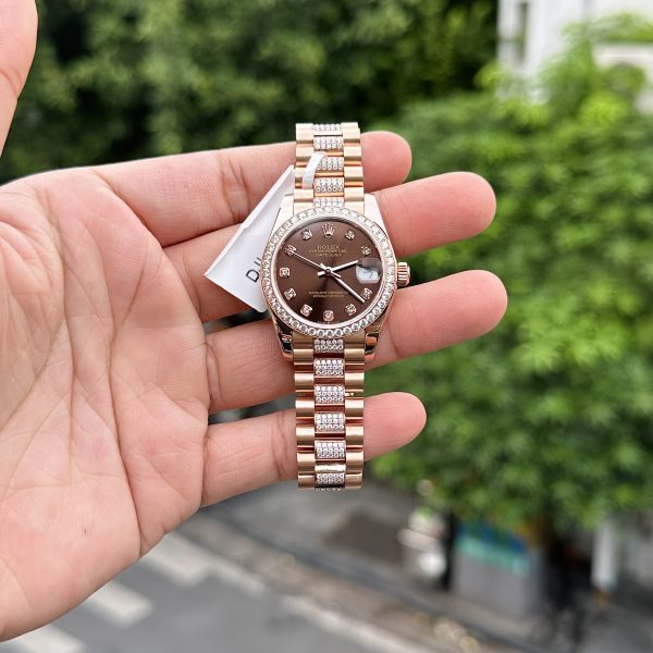 Rolex DateJust 18K Gold Wrapped Custom Moissanite Diamonds Chocolate Dial 31mm (1)