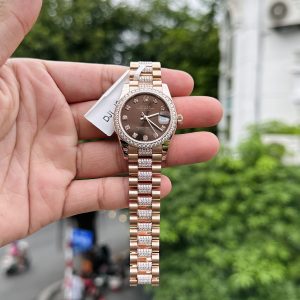 Rolex DateJust 18K Gold Wrapped Custom Moissanite Diamonds Chocolate Dial 31mm (1)