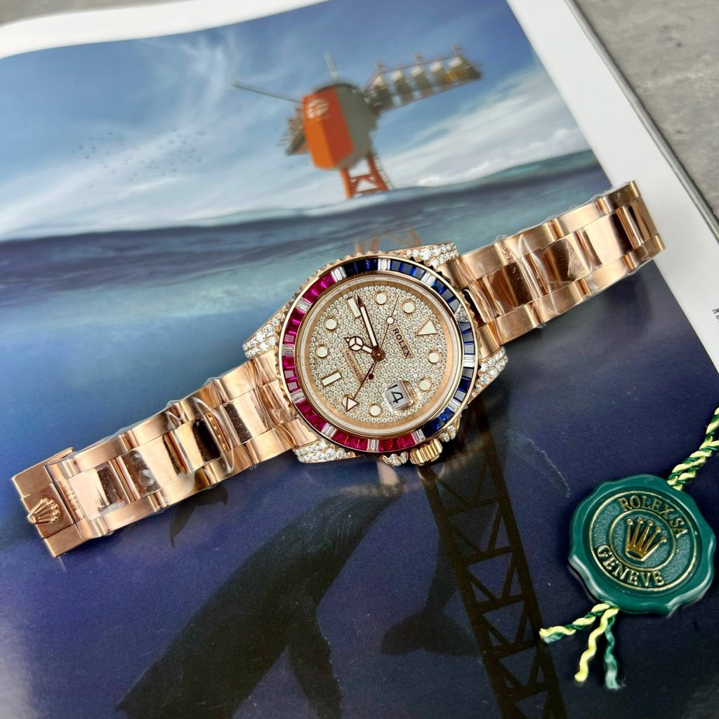 Rolex GMT-Master II 126755 SARU 18K Gold Wrapped Custom Moissanite Sapphire 41mm (3)