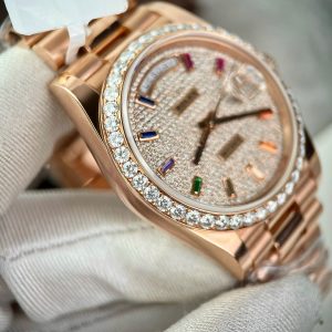 Rolex Day-Date Custom Moissanite Diamonds 18K Rose Gold Wrapped GM Factory 40mm (7)