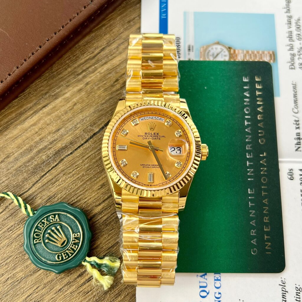 Rolex Day-Date Gold Wrapped Replica Watches Yellow Champagne Dial GMF 36mm (1)