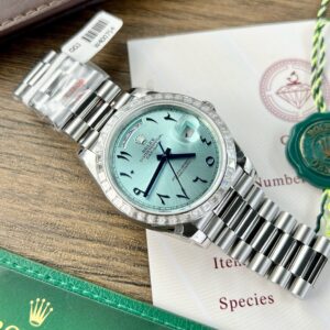 Rolex Day-Date Ice Blue Arabic Dial Custom Moissanite Diamonds Bezel GMF 40mm (2)