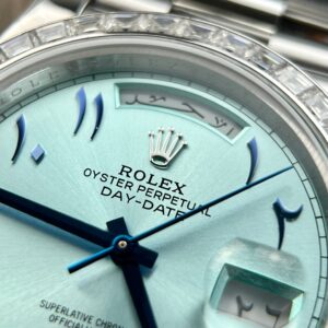 Rolex Day-Date Ice Blue Arabic Dial Custom Moissanite Diamonds Bezel GMF 40mm (2)