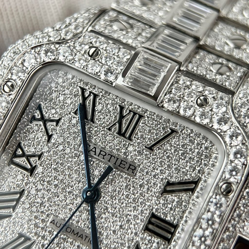 Cartier Santos Iced Out Moissanite Diamonds Best Replica 39 (12)