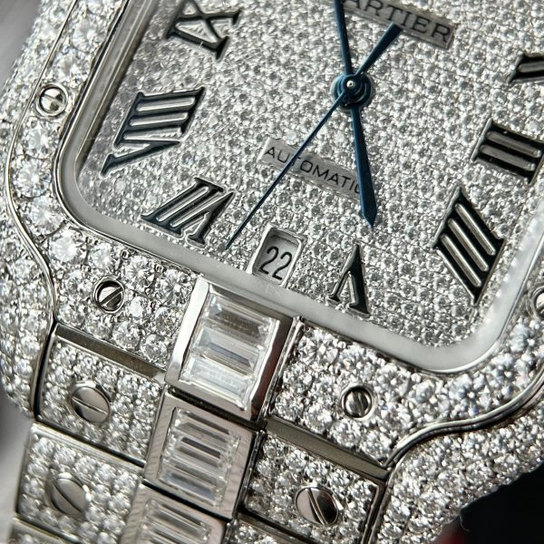 Cartier Santos Iced Out Moissanite Diamonds Best Replica 39 (12)