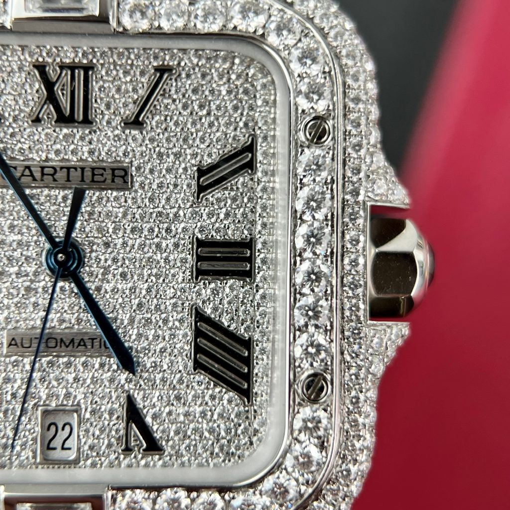 Cartier Santos Iced Out Moissanite Diamonds Best Replica 39 (12)