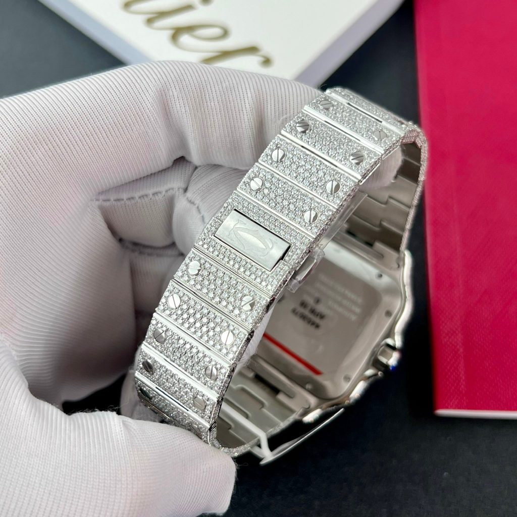 Cartier Santos Iced Out Moissanite Replica Watches BV Factory (11)