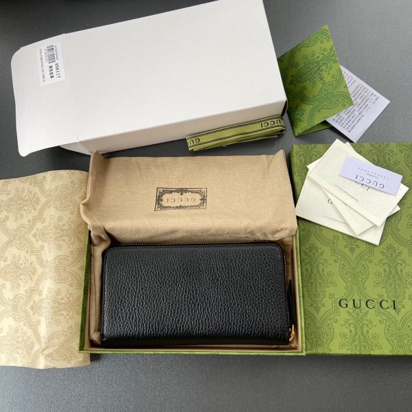 Gucci Leather Zip Wallet Handbags Black 19cm (2)