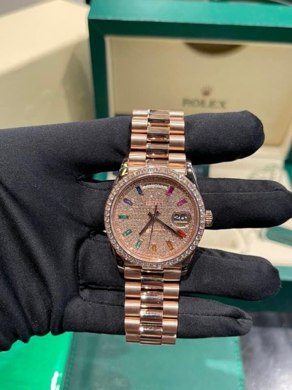 Rolex Day-Date 128345RBR Natural Diamond Solid Gold Watch 36mm (7)