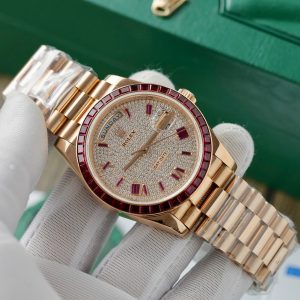 Rolex Day-Date Gold Wrapped Red Ruby and Moissanite Diamonds GM Factory (6)