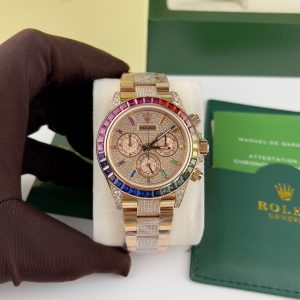 Rolex Daytona Rainbow Custom Full Diamonds & Synthentic Sapphire Ruby Gold Wrapped