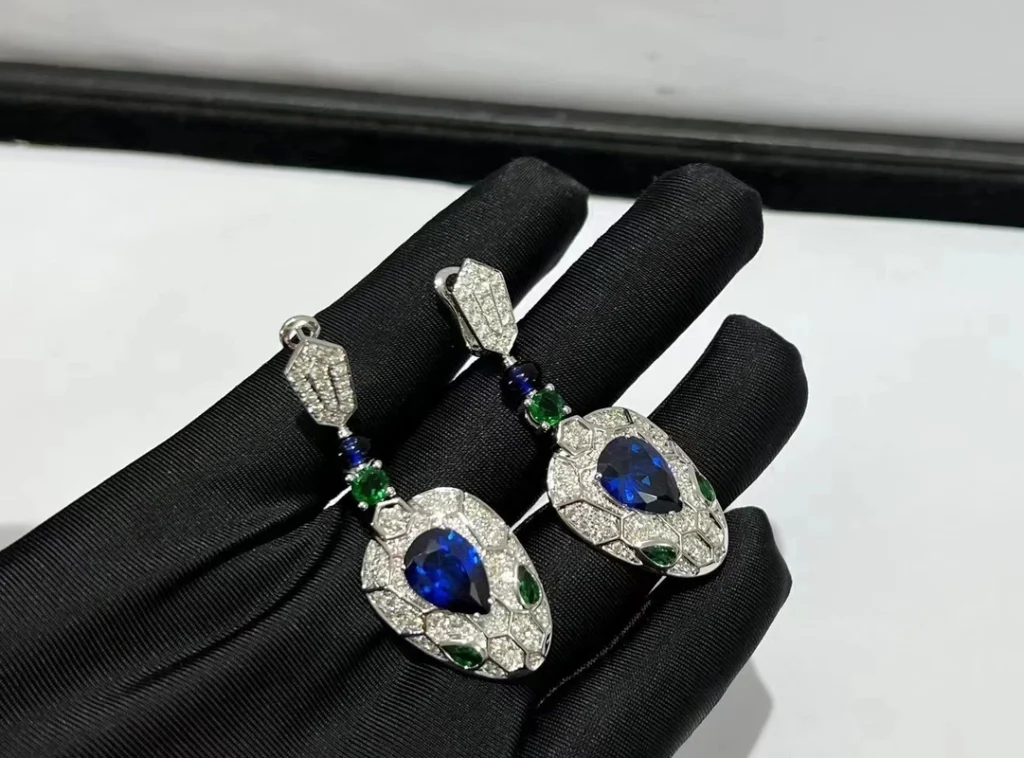 Bvlgari Serpenti Womens Earrings Custom 18K White Gold Diamond (2)