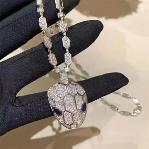 Bvlgari Serpenti Womens Necklace Custom Diamond White Gold 18K (2)