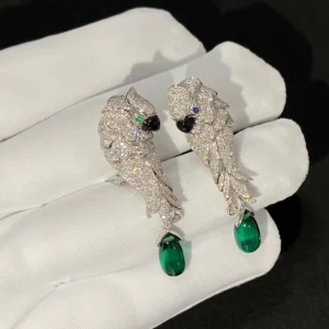 Cartier Les Oiseaux Libres Earrings Custom 18K White Gold Diamond (2)