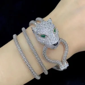 Cartier Necklace And Bracelet Leopard Head Pendant Custom 18K White Gold Diamond (2)