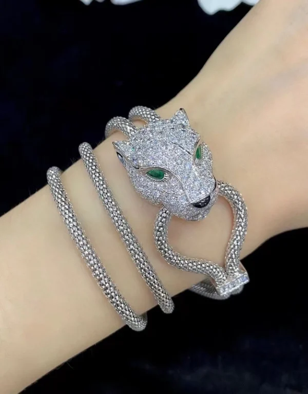 Cartier Necklace And Bracelet Leopard Head Pendant Custom 18K White Gold Diamond (2)