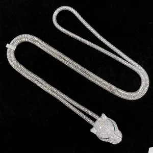 Cartier Necklace And Bracelet Leopard Head Pendant Custom 18K White Gold Diamond (2)