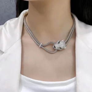 Cartier Necklace And Bracelet Leopard Head Pendant Custom 18K White Gold Diamond (2)