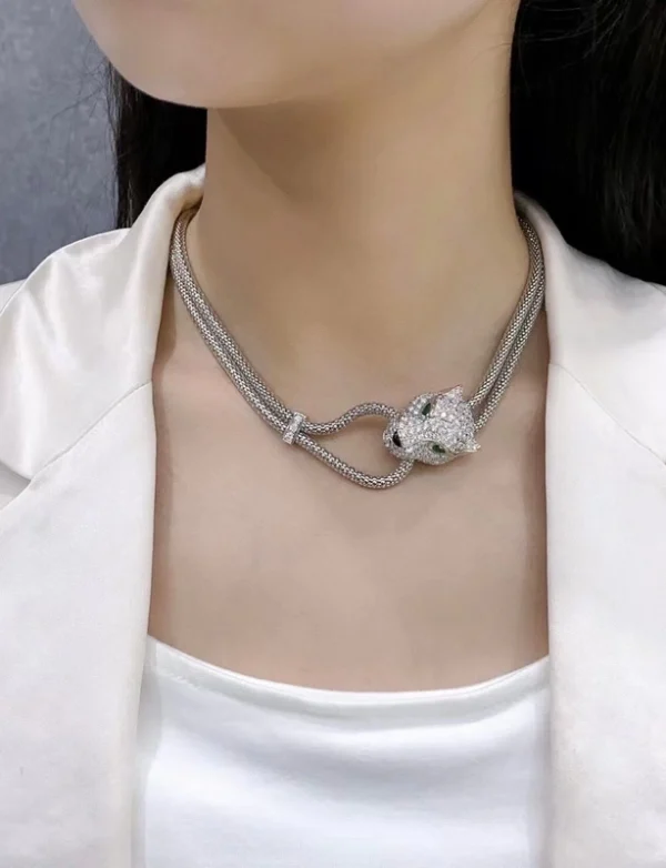 Cartier Necklace And Bracelet Leopard Head Pendant Custom 18K White Gold Diamond (2)