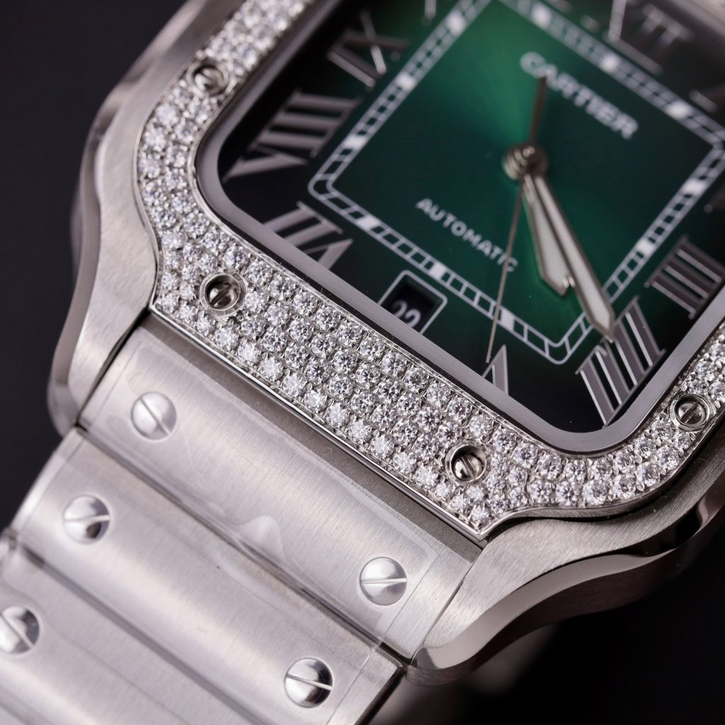 Cartier Santos Customs Moissanite Diamonds Green Dial (10)