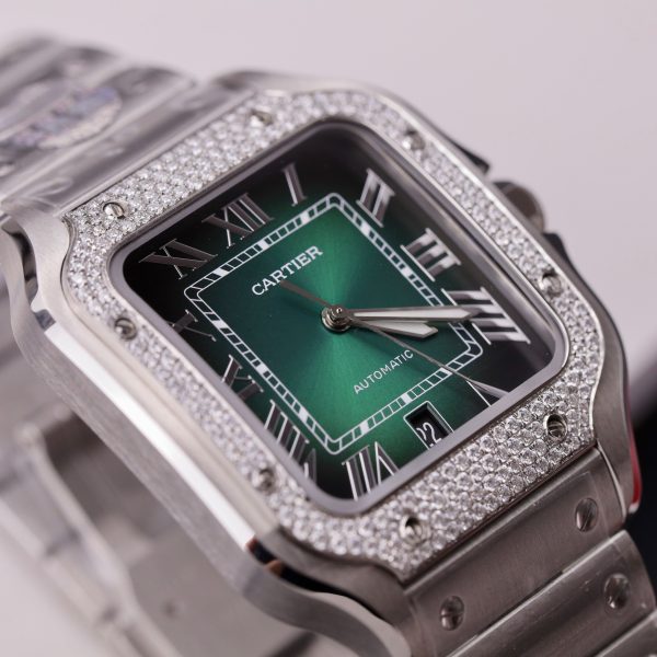 Cartier Santos Customs Moissanite Diamonds Green Dial (10)