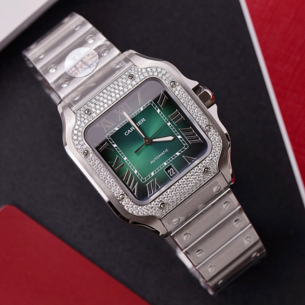 Cartier Santos Customs Moissanite Diamonds Green Dial (10)