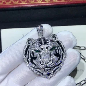 Cartier Tiger Head Design Necklace Custom Diamond 18K White Gold (2)