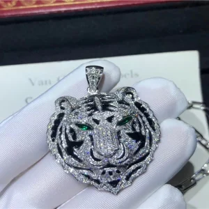 Cartier Tiger Head Design Necklace Custom Diamond 18K White Gold (2)