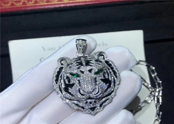 Cartier Tiger Head Design Necklace Custom Diamond 18K White Gold (2)