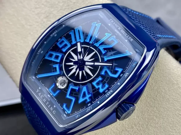 Franck Muller V45 Yachting Ceramic Blue Replica Watches 45mm (5)