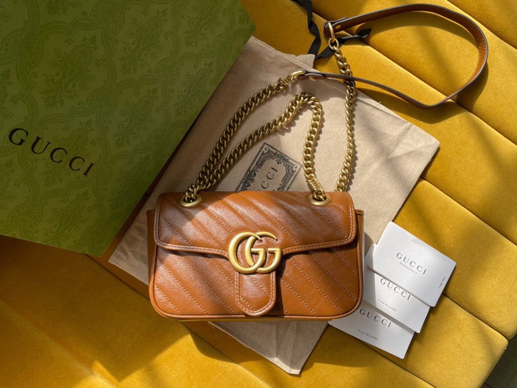 Gucci Marmont Womens Brown Replica Bags Lock Gold Size 22cm (2)