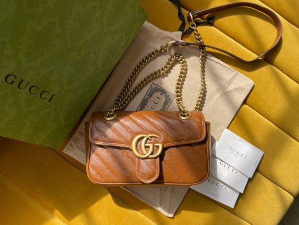 Gucci Marmont Womens Brown Replica Bags Lock Gold Size 22cm (2)
